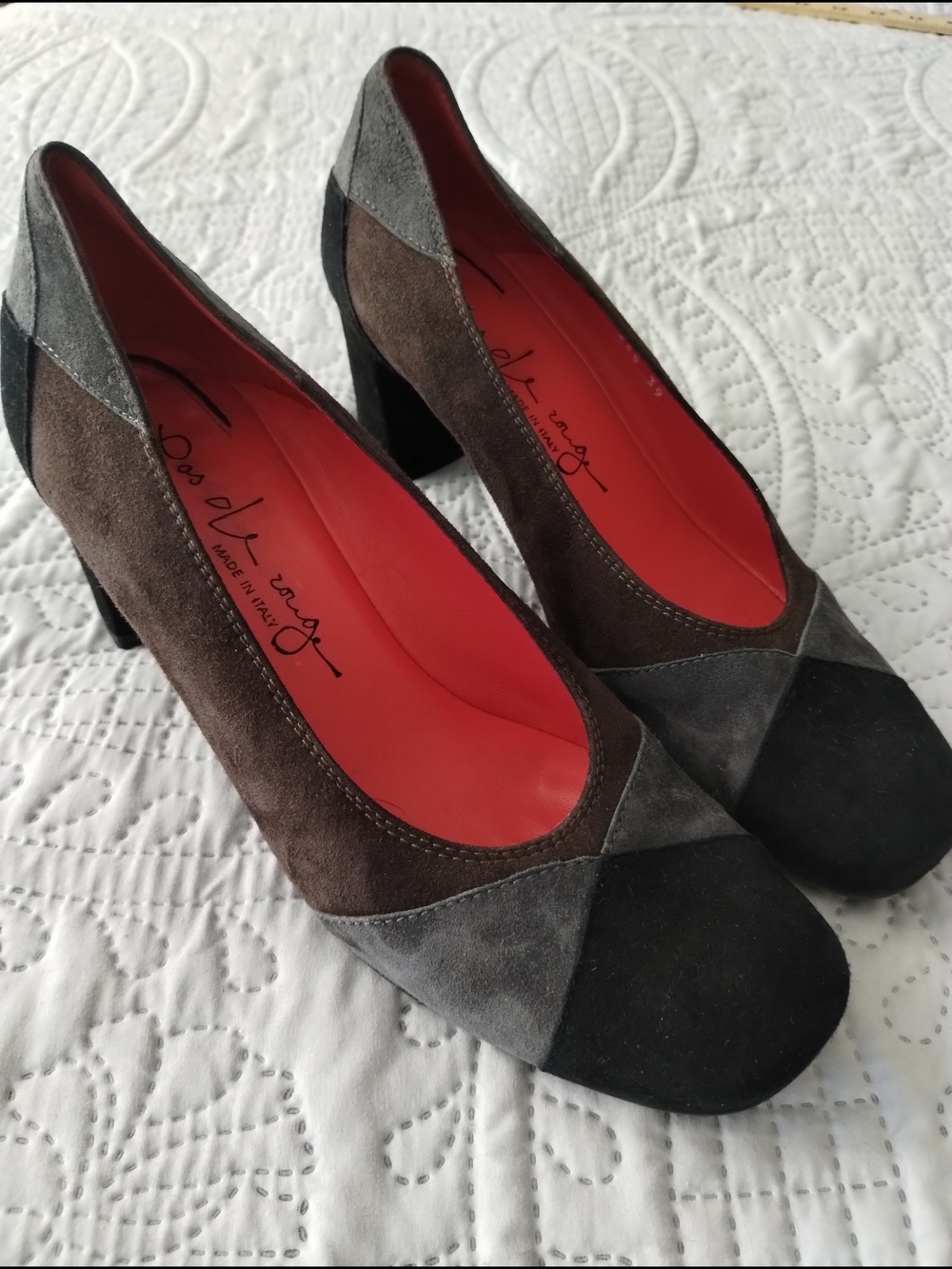 Pas De Rouge Women’s Colorblock Suede Pump in Black, Gray, Brown Italy